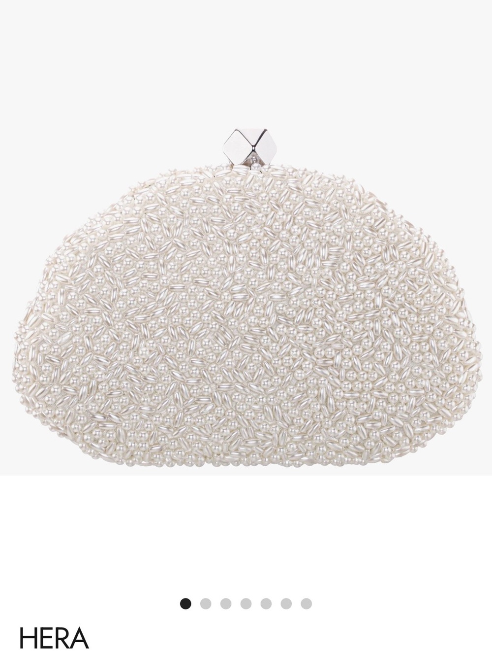 Pearl Beaded Evening Clutch with Silver Chain - Cream